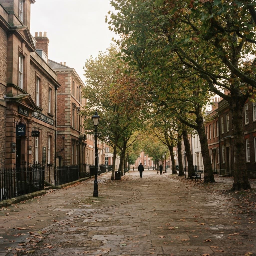 Tree-lined New Walk in Leicester